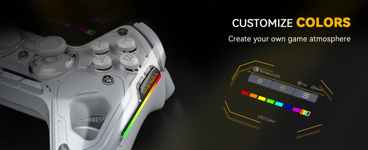 Interactive Screen Wireless Gaming Controller – Hall Effect Stick, RGB Light, 1800mAh, Charging Dock, Compatible with Switch/PC/iOS/Android