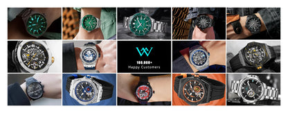 WM Welly Merck Automatic Mechanical Watch for Men — Sparkle Grain Gradient Dial, Ceramic Bezel, NH35, AR Coating, 100M WM212