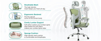 Ergonomic Reclining High Back Mesh Chair - Rocking Gaming & Computer Desk Chair with Lumbar Support Pillow and Swivel Rolling Base