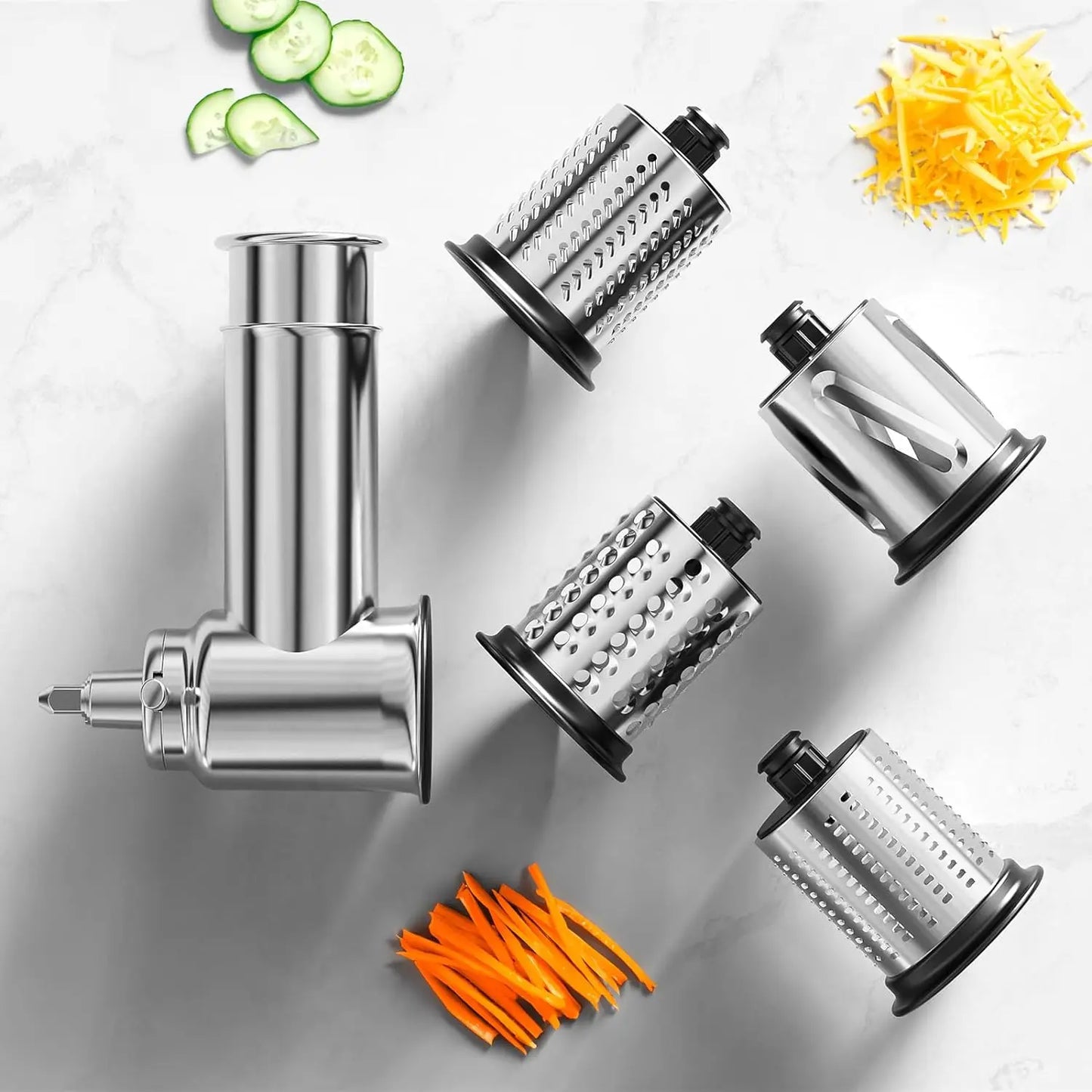 Dishwasher Safe Stainless Steel Slicer & Shredder Attachment for KitchenAid Stand Mixer – Vegetable & Salad Cutter