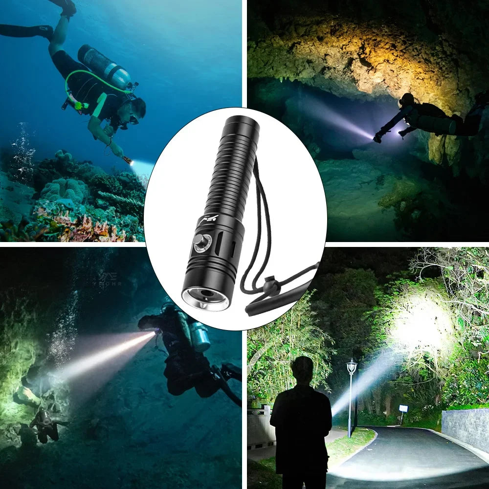2026 Dive Flashlight - IPX8 Waterproof Rechargeable 18650 LED Scuba Diving Torch with 50M Range