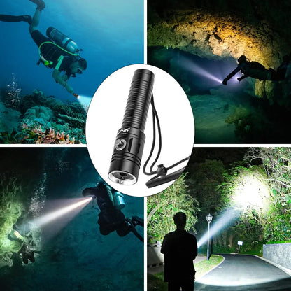 2026 Dive Flashlight - IPX8 Waterproof Rechargeable 18650 LED Scuba Diving Torch with 50M Range