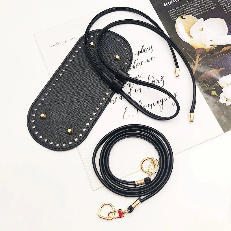 3PCS DIY Crochet Bag Accessories Set – Adjustable Strap, Drawstring Closure & Faux Leather Base for Handmade Handbags