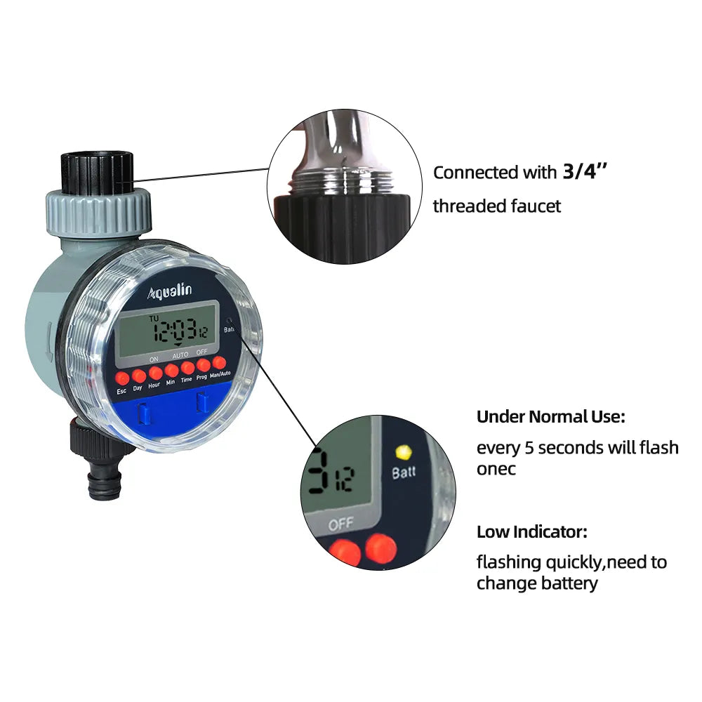 LCD Display Electronic Ball Valve Water Timer - 8 Programs Garden Watering Timer for Efficient Irrigation System