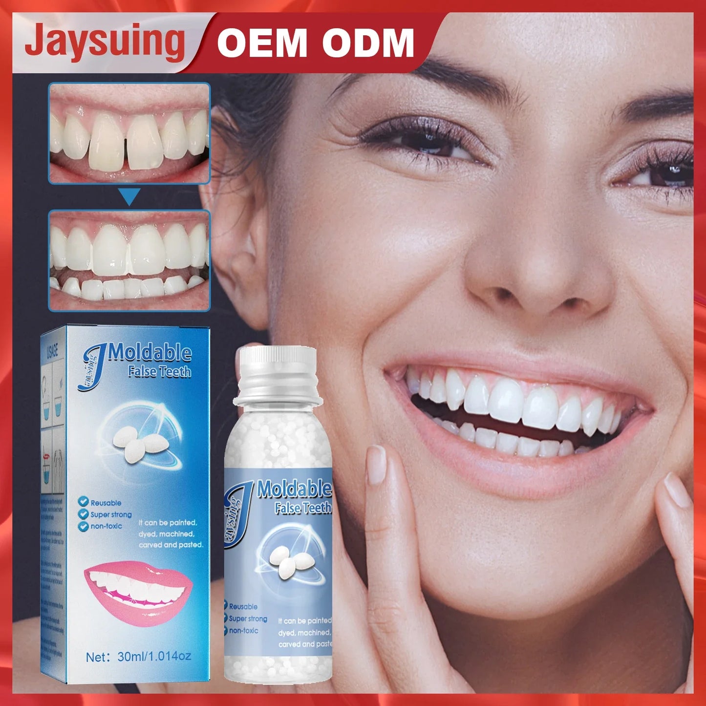 Temporary Tooth Repair Resin – 10/20/30ML Shapeable Dental Glue for Filling Broken Teeth, Dentures & Halloween Fangs