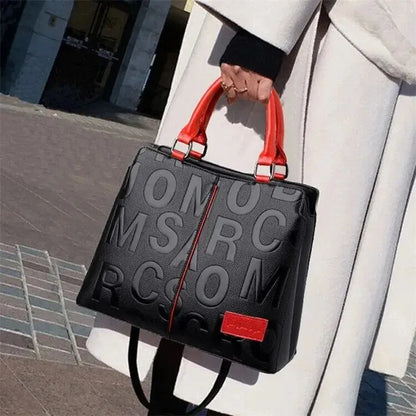 2023 New Fashion Large Capacity Shoulder Handbag - Solid Color, Soft Leather, Letter Embossed Ladies' Bag