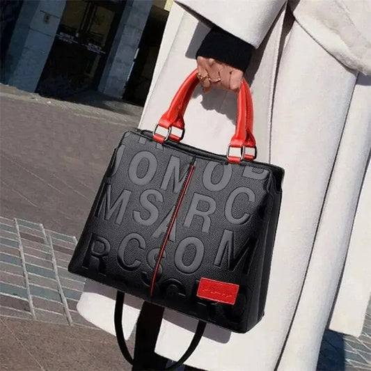 2023 New Fashion Large Capacity Shoulder Handbag - Solid Color, Soft Leather, Letter Embossed Ladies' Bag
