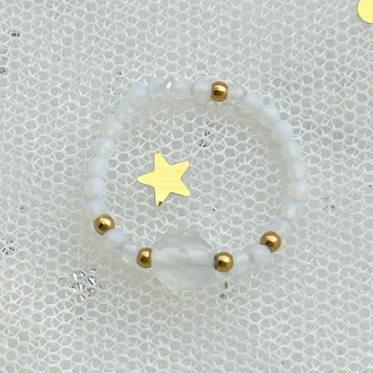 Natural Stone Beaded Rings for Women – Crystal Stainless Steel Elastic Handmade Fashion Ring Jewelry for Wedding & Party Wear