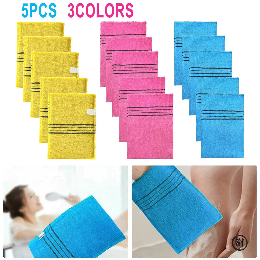 5-Piece Exfoliating Bath Pad Set — Soft Korean & Italian Style Washcloths for Body Scrub, Shower, and Spa Use