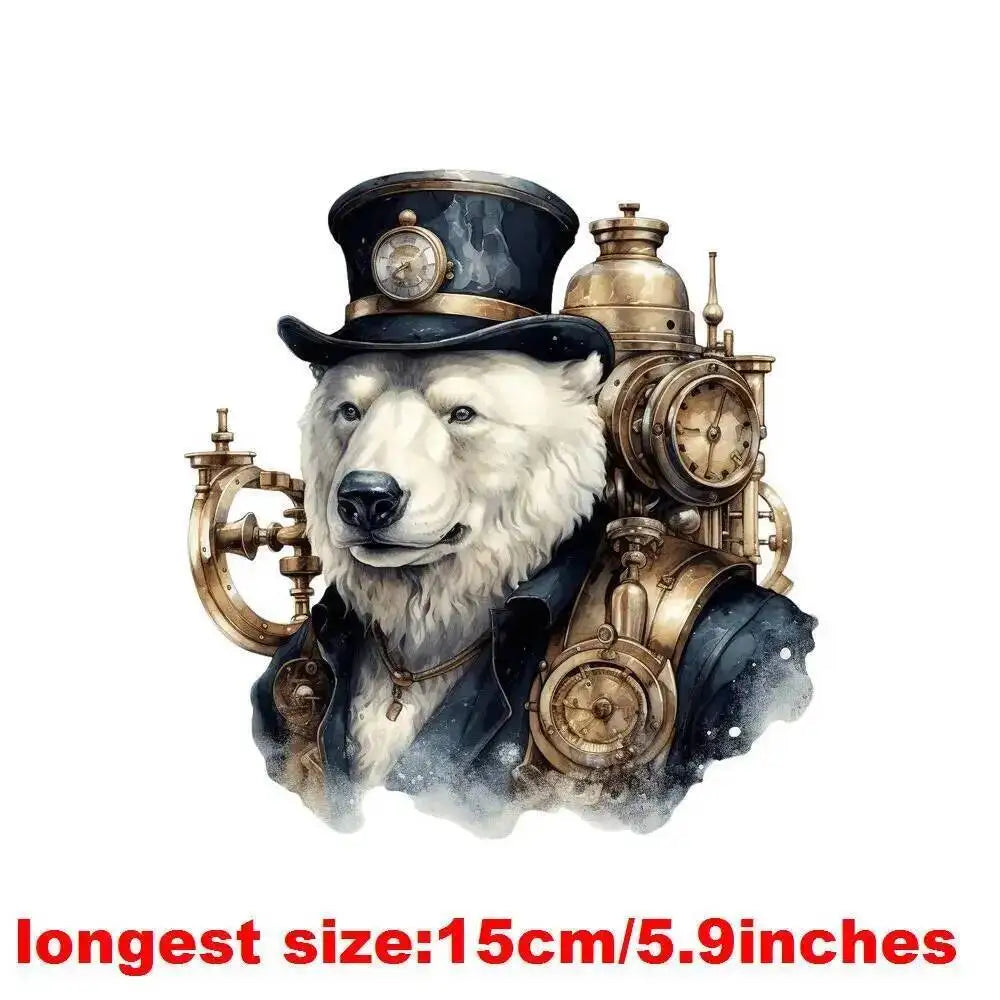 15cm Kids Steampunk Lion Iron-On Patch – Animal Heat Transfer Sticker for DIY Clothing, Apparel & Fabric Decoration Print