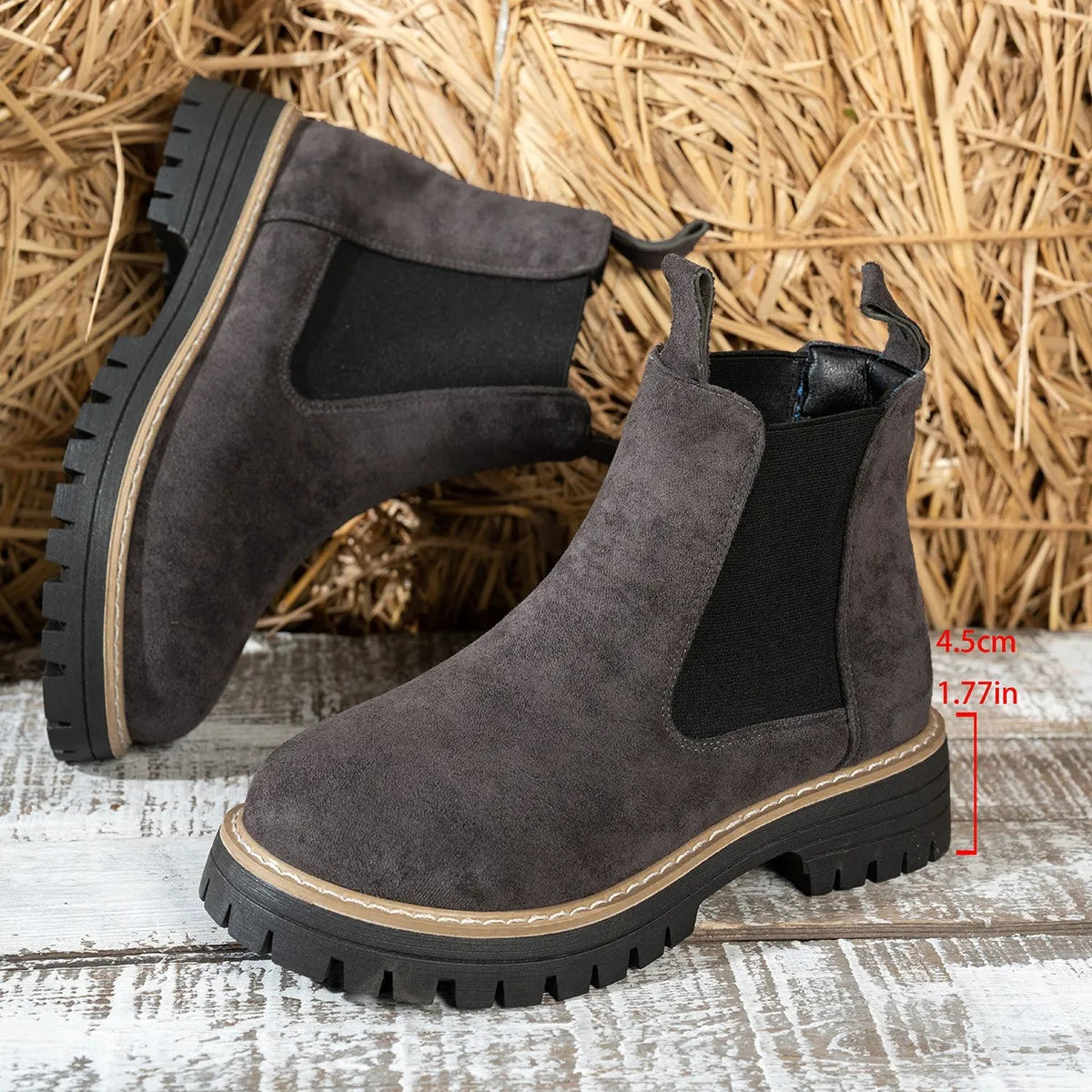 Women’s Winter 2025 Black Suede Ankle Boots – Platform Chelsea Casual Motorcycle Short Boots