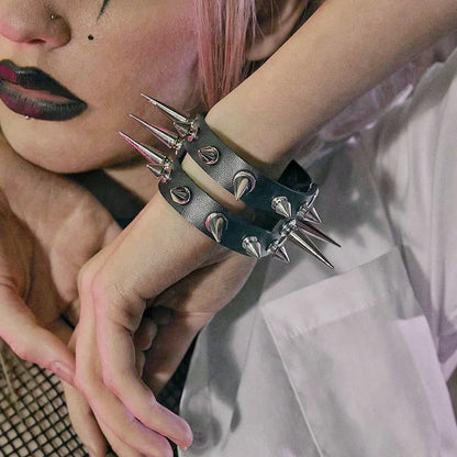 Punk Rock Hip Hop PU Leather Bracelet – Unisex Skull, Pentagram & Rivet Chain Bracelet, Trendy Party Jewelry Accessory