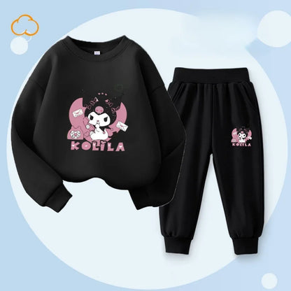 Sanrio Kuromi Cartoon Print Clothing Set for Girls – Sweatshirt & Long Pants, 2-Piece Autumn Sweatsuit for Toddlers & Kids