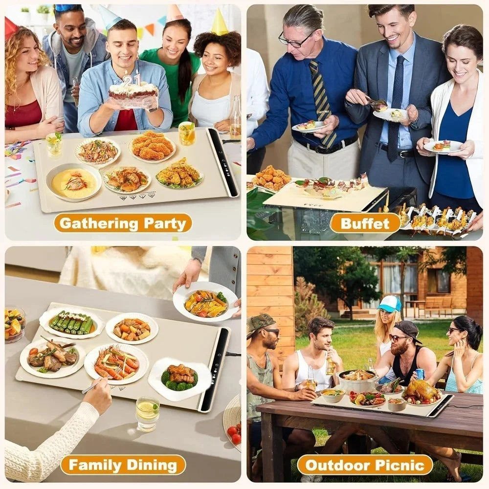 Foldable Electric Warming Tray – Portable Food Warmer Mat with 3-Temperature Fast Full-Surface Heating