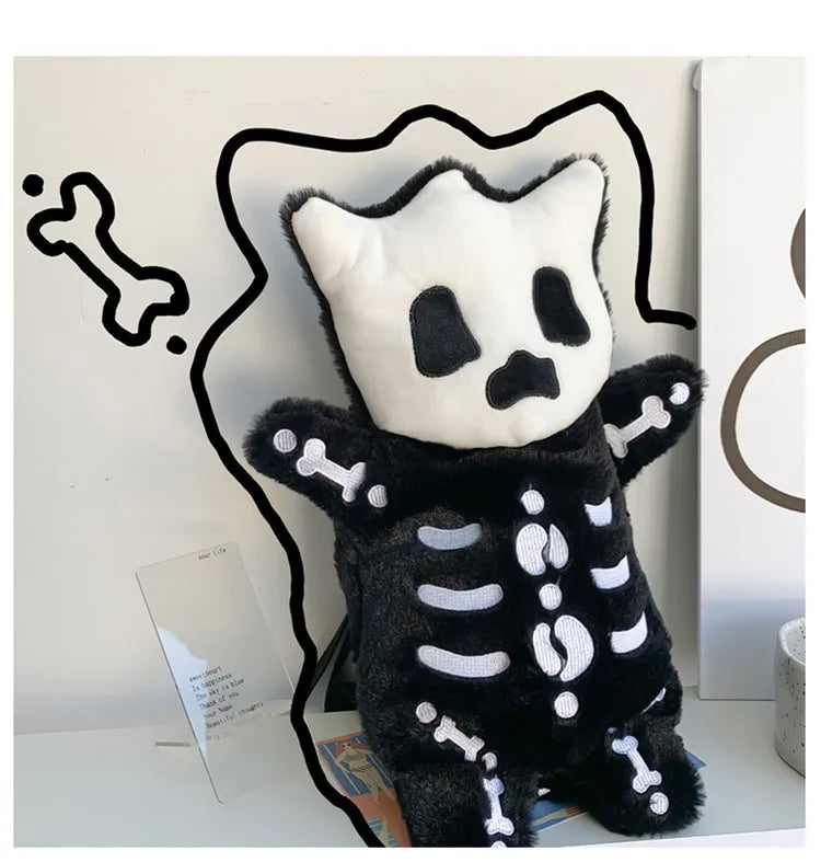 Skull Plush Gothic Backpack – Furry Winter Water Bottle Bag, Skeleton Doll Shape for Women, Birthday Gift