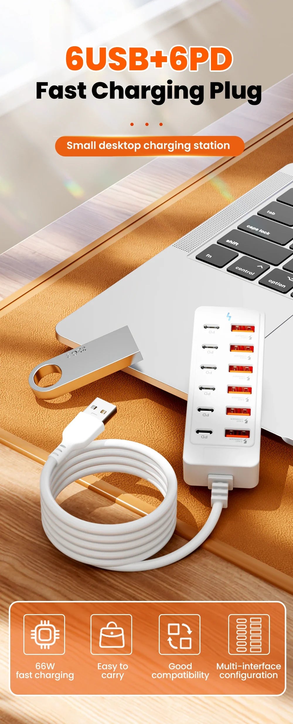 12-in-1 Power Strip & USB Charger Station — Multi-Port Wall/Desktop Adapter with USB-C Fast Charging for iPhone & Samsung