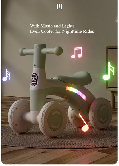 Anti-Tip Baby Balance Bike — 4-Wheel Silent Glider Walker for Ages 1-3, Toddler Training Ride-On with Safety Wheels for Indoor & Outdoor Use