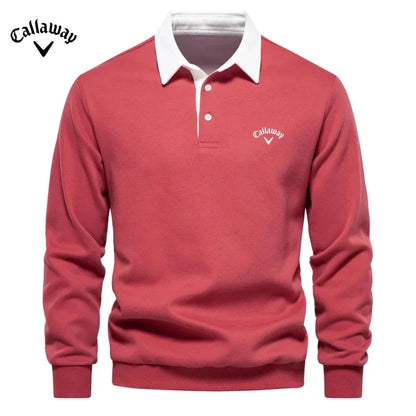 Men's Embroidered Pure Cotton Long-Sleeved Polo Shirt - Fashionable Casual Top for Autumn & Winter