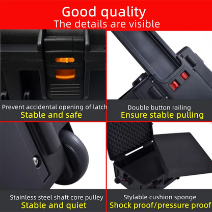 Trolley Toolbox with Wheels — Large Portable Tool Storage Case, Professional Plastic Instrument & Safety Equipment Box
