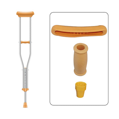 2-Piece Crutch Accessory Kit — Gray Rubber Crutch Pads, Handle Grip Covers & Tip Covers Replacement Parts