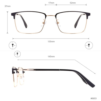 Comfortable Rectangular Men’s Business Glasses – Full Rim Browline Metal Frame for Optical Prescription Lenses
