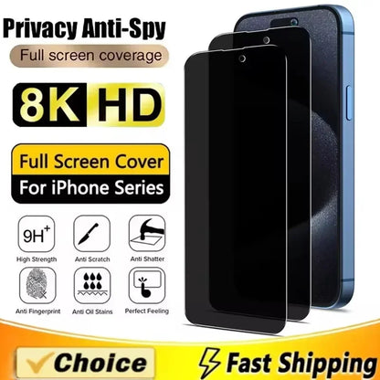 Privacy Screen Protector 2PCS - Full Cover Anti-Spy Tempered Glass for iPhone 7 to iPhone 16 Series