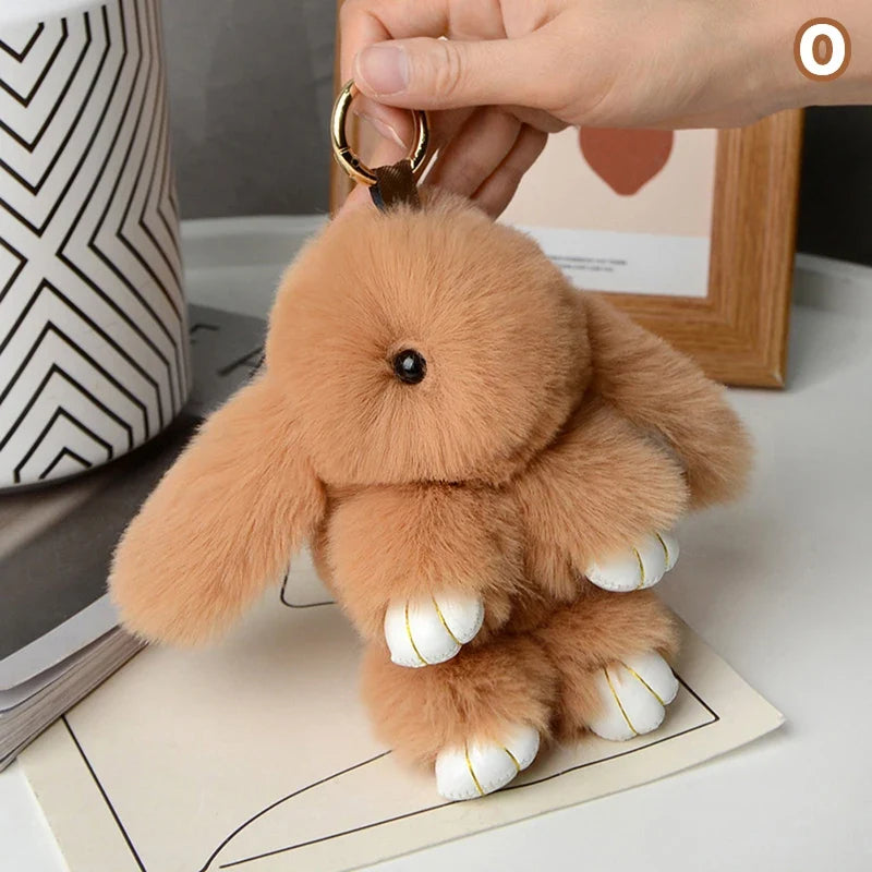 15cm Rabbit Fur Keychain - Fluffy Bag Charm, Car Key Pendant & Gift Accessory for Women