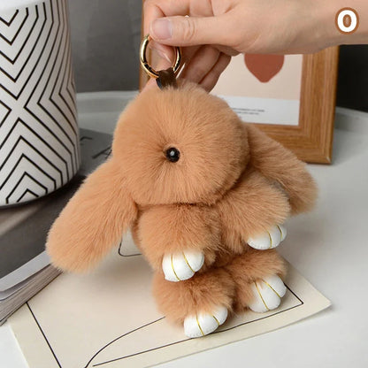 15cm Rabbit Fur Keychain - Fluffy Bag Charm, Car Key Pendant & Gift Accessory for Women