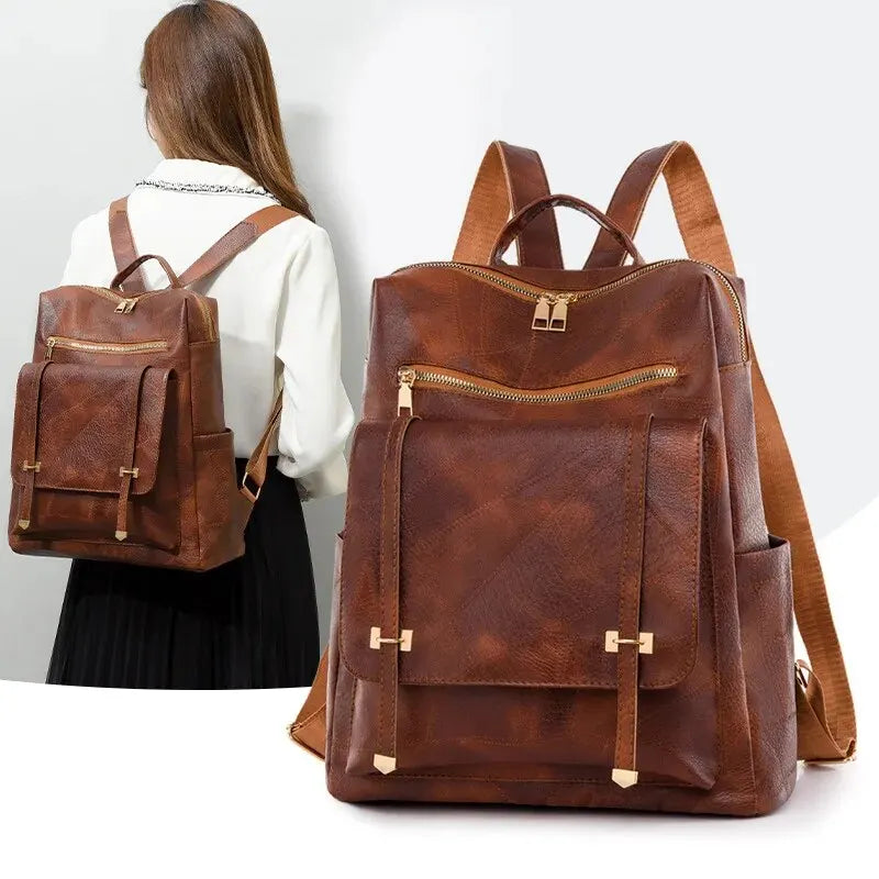 Vintage Women's Leather Backpack - Large Capacity, Daily Commute and Travel Bag, Perfect for Shopping