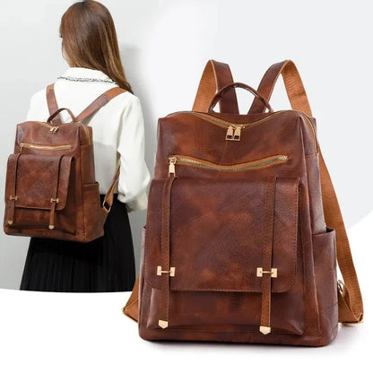 Vintage Women's Leather Backpack - Large Capacity, Daily Commute and Travel Bag, Perfect for Shopping