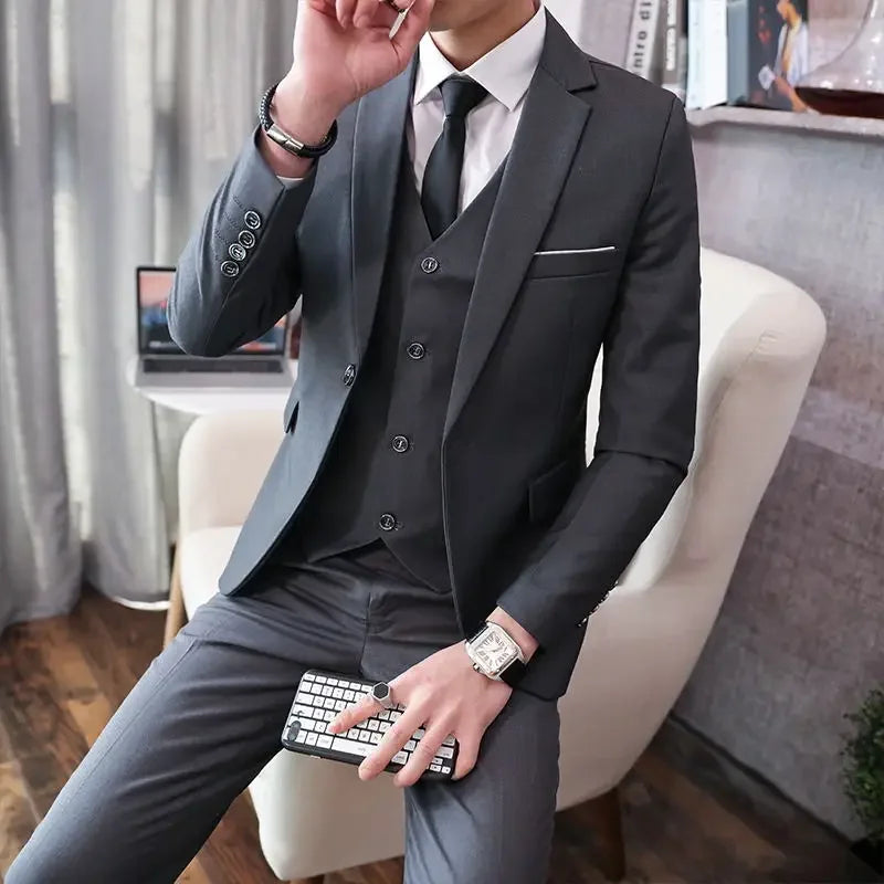 Men’s 3-Piece Suit 6XL — Blazer, Vest & Trousers, Italian Style Fashion Business Wedding Formal Gentleman Dress