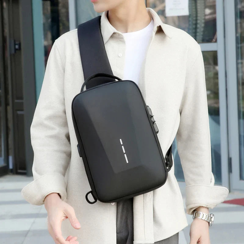Anti-Theft Combination Lock Chest Bag with USB Charging Port – Men's Fashion Crossbody Travel Shoulder Bag