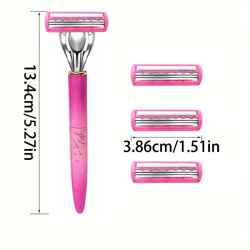 Women’s Safety Razor Blade Set – 4/12PCS 3-Layer Stainless Steel Replacement Heads for Bikini & Hair Removal