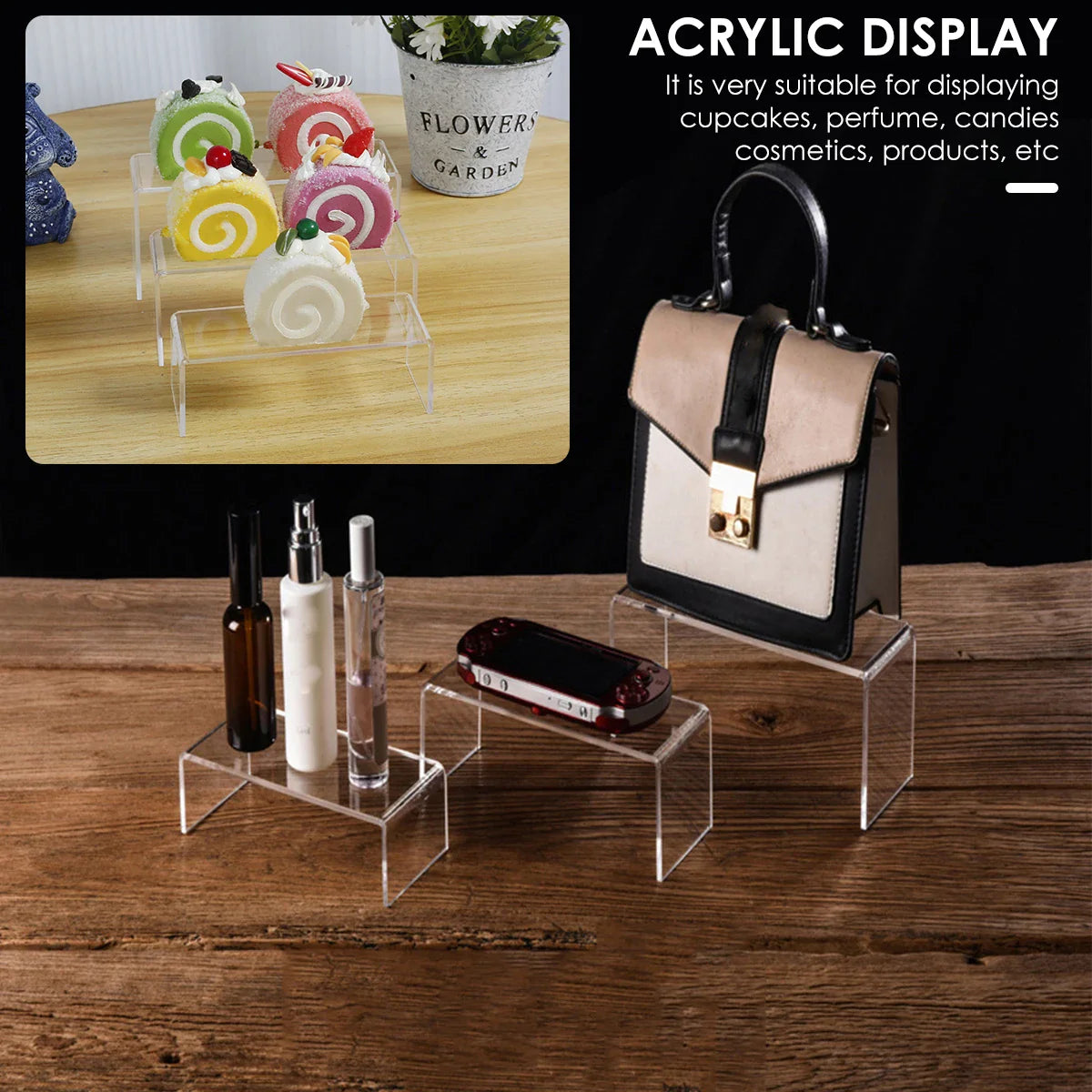 3/6/9PCS Acrylic Display Stand — Transparent Organizer for Perfume, Dolls & Jewelry