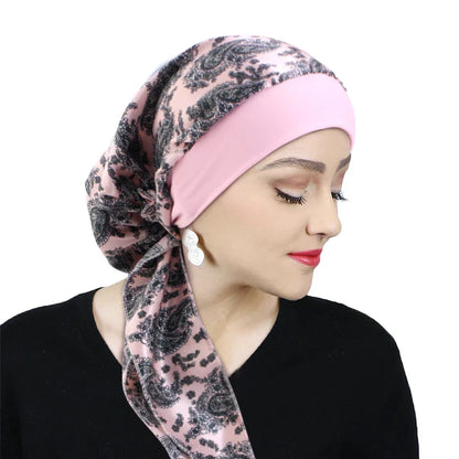 Women’s Printed Pre-Tie Headscarf – Elastic Turban & Chemo Hair Loss Head Wrap Bandana