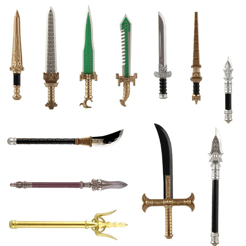 Medieval Figure Weapons Building Blocks Kit – King Sword, Lion Shield, Trident & Double-Edged Axe Battle Toy