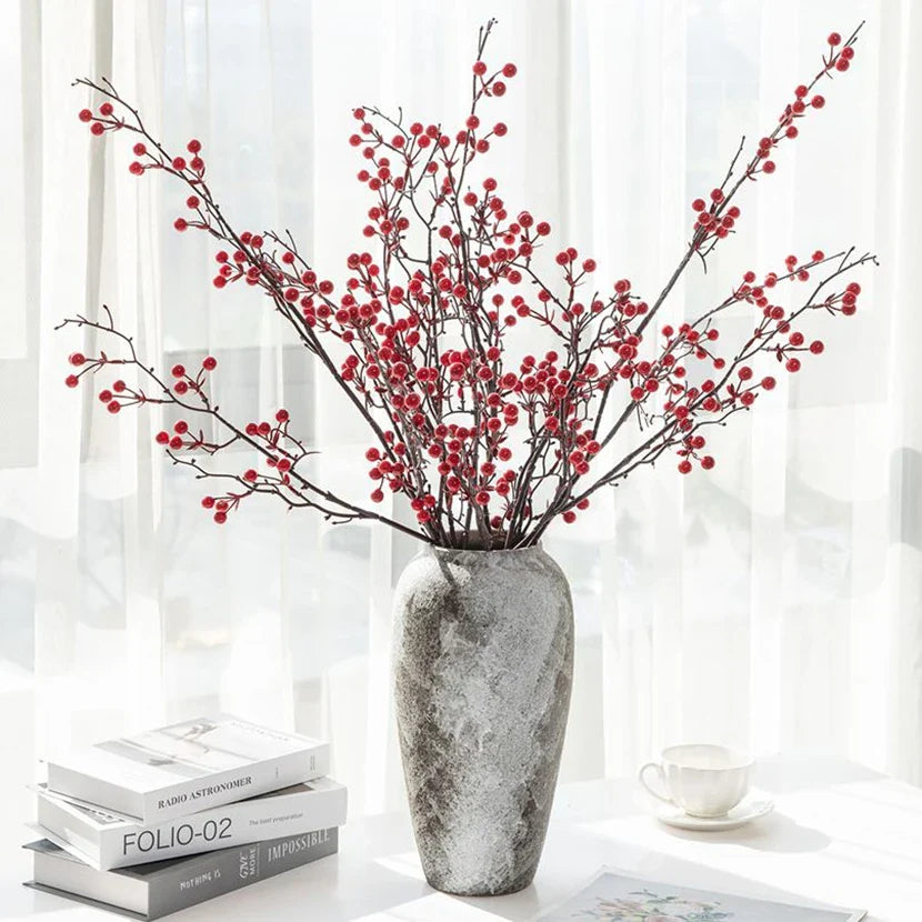 Artificial Holly Plant with Red Berries – Mini Decorative Bonsai for Home, Table, Garden, Festival, Party, Wedding, DIY Gifts