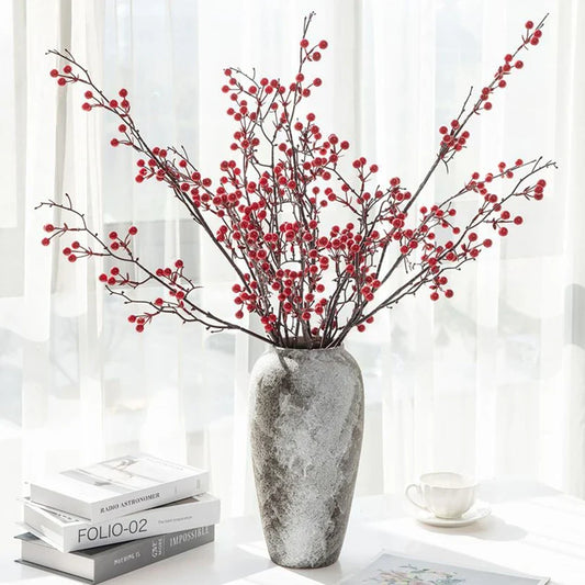Artificial Holly Plant with Red Berries – Mini Decorative Bonsai for Home, Table, Garden, Festival, Party, Wedding, DIY Gifts