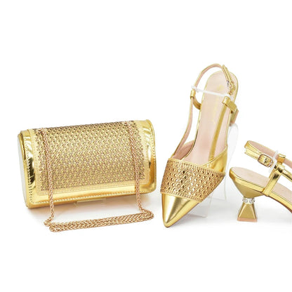 Women’s Rhinestone Italian Shoe & Bag Set - Elegant Matching Party Accessories