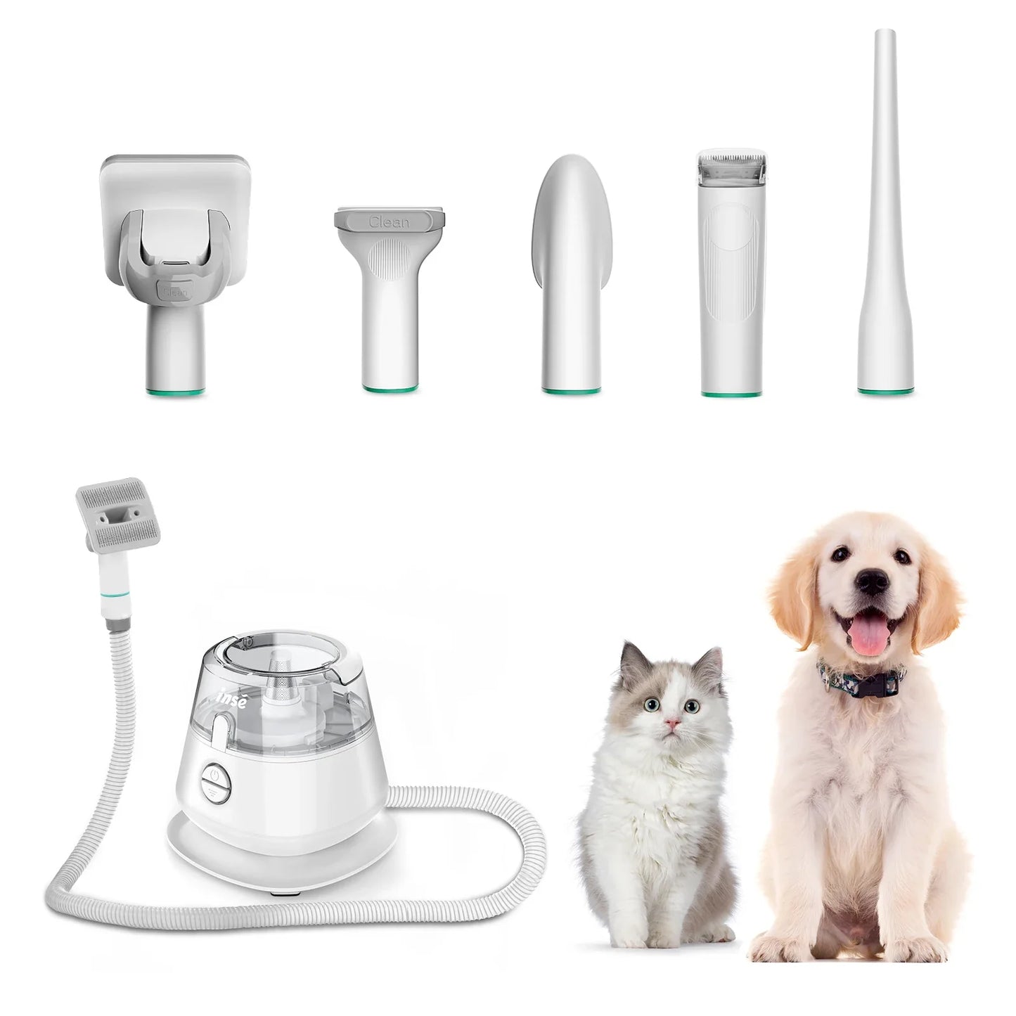 INSE P20 Pet Grooming Kit – Vacuum Suction 99% Pet Hair, Professional Clippers with 5 Tools for Dogs & Cats