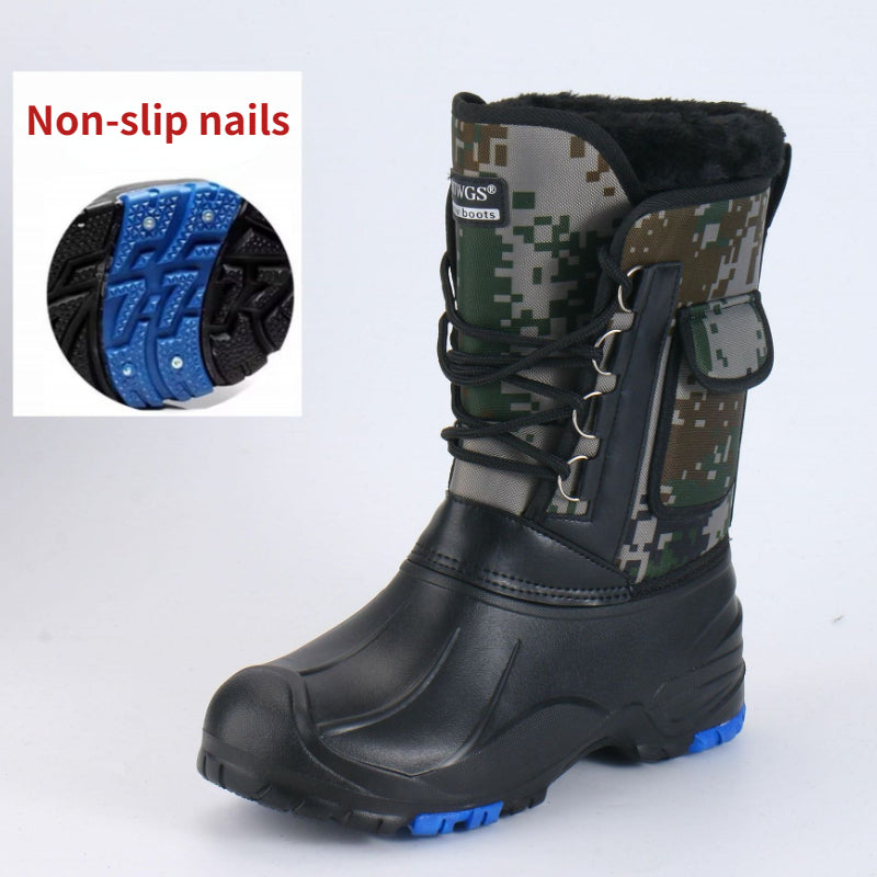Men’s Waterproof Non-Slip Rain Boots — Cotton Mountaineering & Fishing Work Shoes for Spring Farm Use