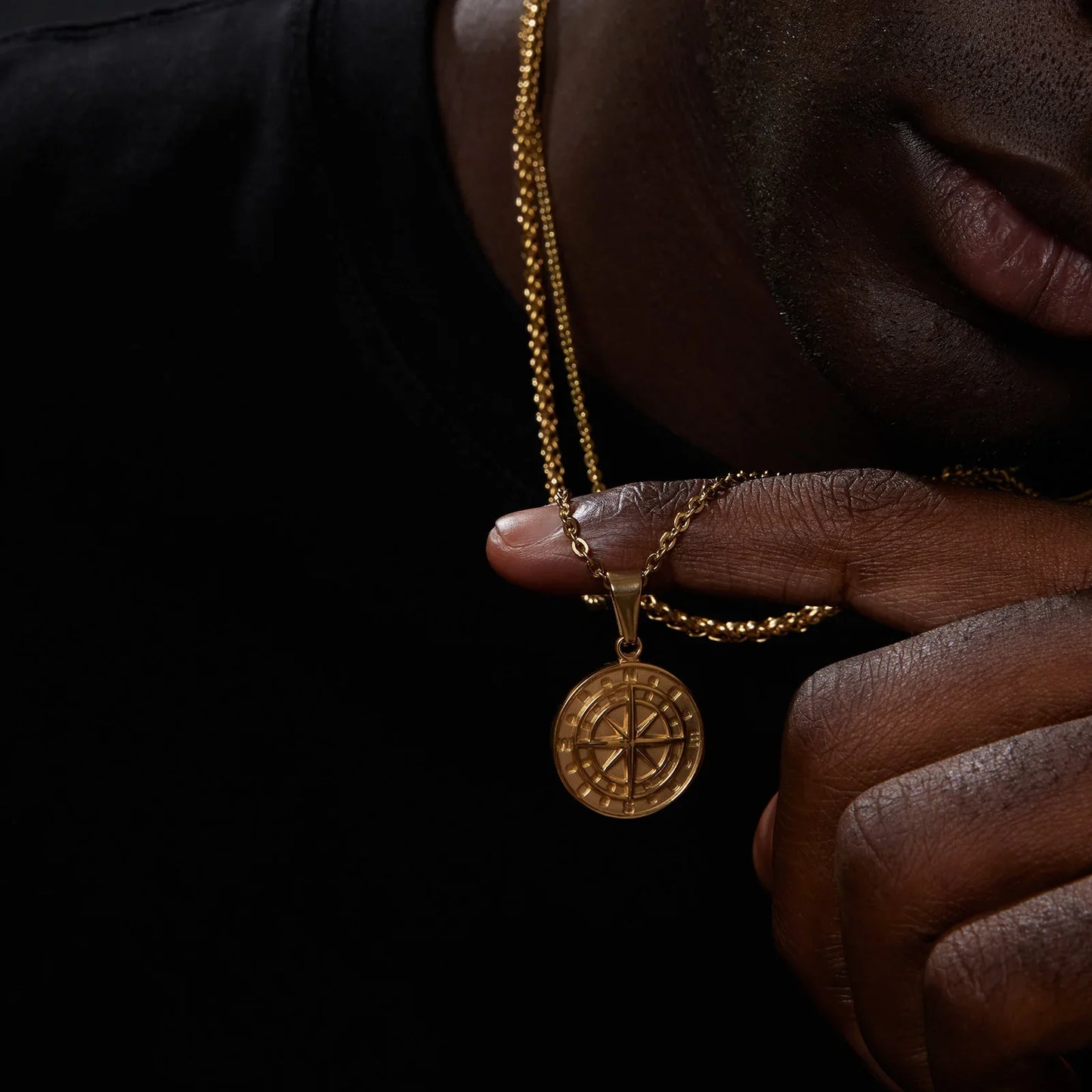 Vnox Layered Necklace for Men - Sailing Compass Pendant with Stainless Steel Cuban Figaro Wheat Chain, Casual Retro Style