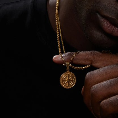 Vnox Layered Necklace for Men - Sailing Compass Pendant with Stainless Steel Cuban Figaro Wheat Chain, Casual Retro Style