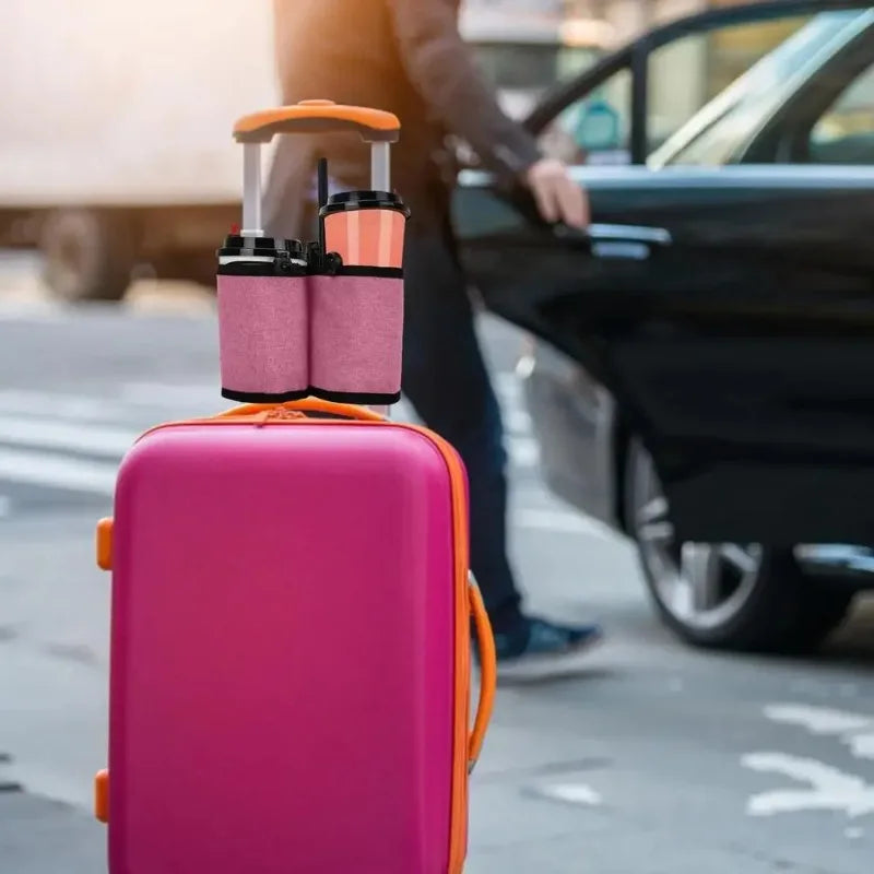 Travel Luggage Cup Holder Set - Portable Hands-Free Drink Carrier for Coffee, Milk Tea & Travel Storage
