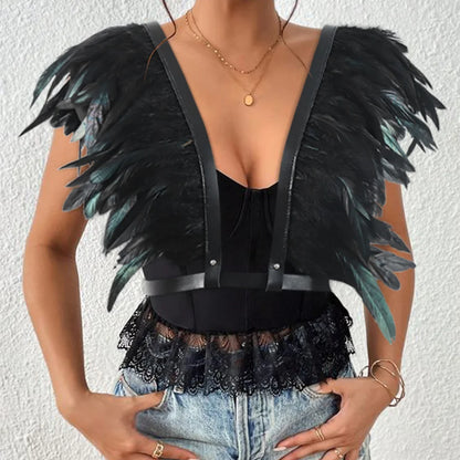 Vintage Medieval Feather Belt Shawl Cloak – Renaissance Halloween Cosplay Shoulder Feather Costume Accessory