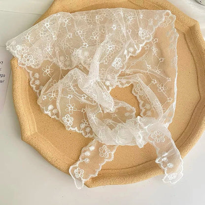 White Woven Floral Lace Hair Scarf Wrap – Retro Triangle Headscarf, Travel & Photo Hat, Hair Accessories for Women