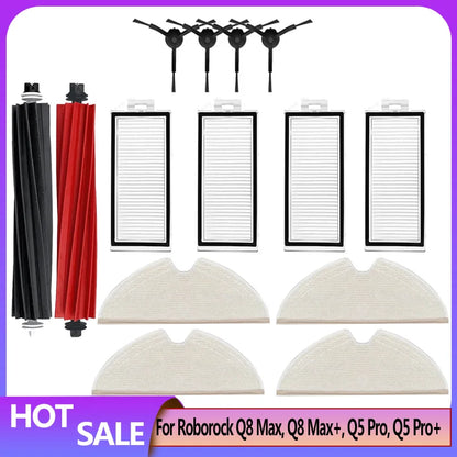 Roborock Q5 Pro & Q8 Max Replacement Parts – Main Brush, Side Brush, HEPA Filter, Mop & Dust Bag Accessories