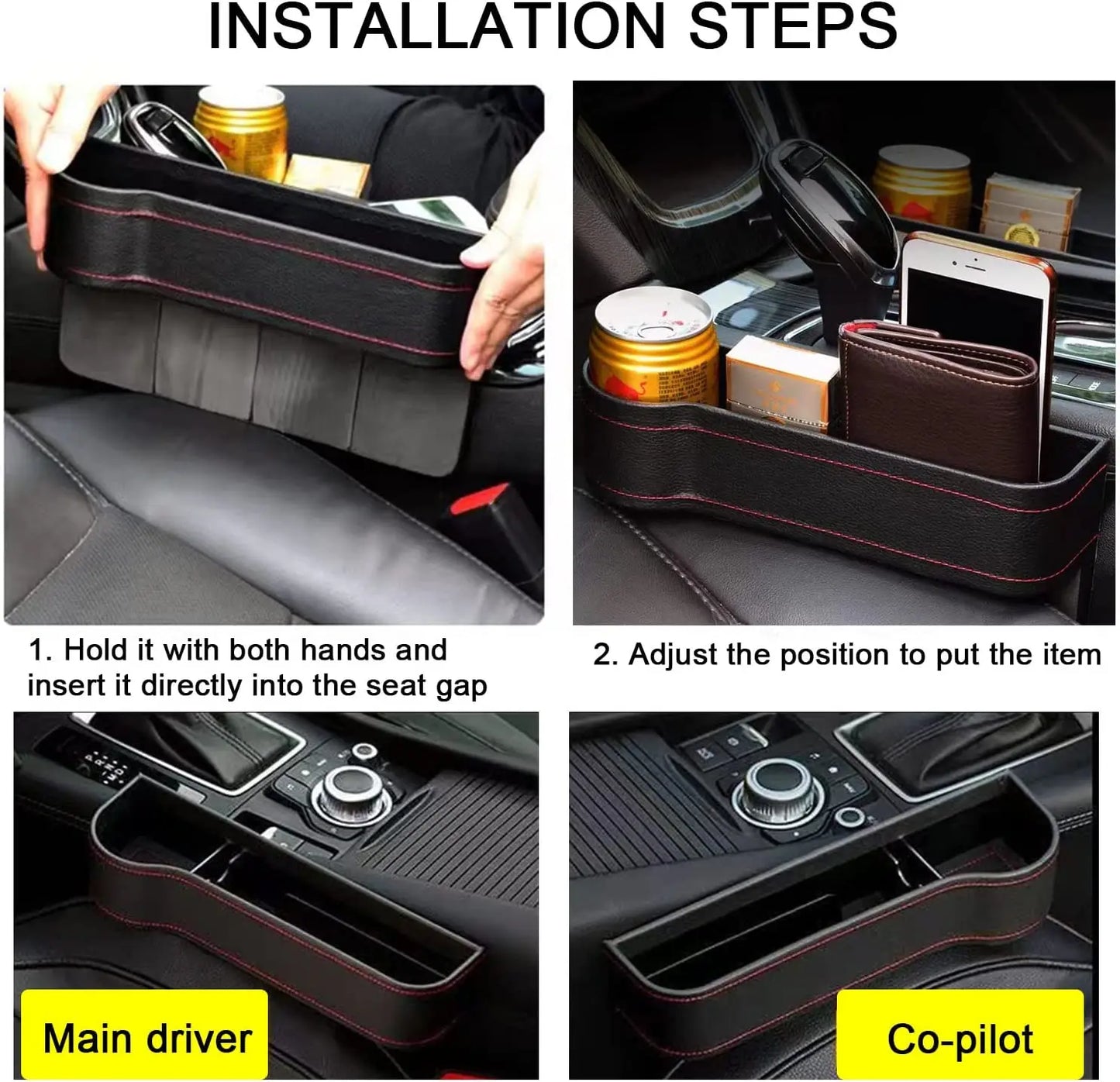 Car Seat Gap Filler Organizer – Leather Multifunctional Storage Box for Car Seat Gap Management & Automotive Accessories