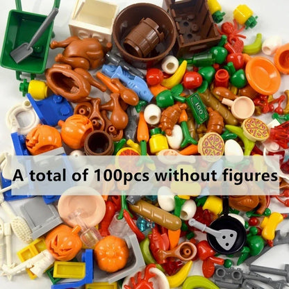 DIY Mini Food Building Block Figures – Bread, Fish, Fruit, Chicken, Crab, Hot Dog, Cake, Pizza & Carrot Creative Toy Bricks