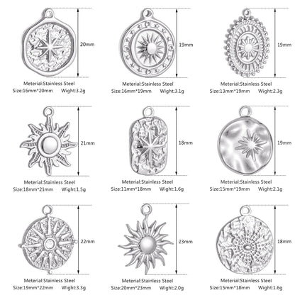 Stainless Steel Sunburst Sun Moon Star Charms Pendant – DIY Jewelry Making for Necklace, Bracelet & Earrings